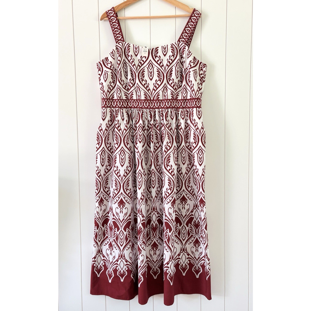 Talbots Modern Cotton Poplin Fit & Flare Maxi Dress Bohemian Medallion 16 Petite - Picture 2 of 10
